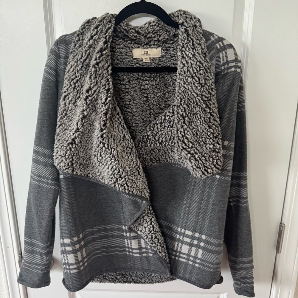Thread & Supply Charcoal Plaid Sherpa Cardigan